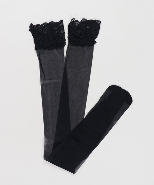 SPINNS(スピンズ)の「シアーニーハイソックス/レース(ソックス/靴下・レディース・ブラック・ONESIZE)」の2枚目の写真