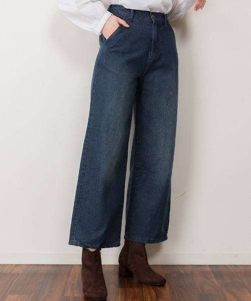aity(アイティ)の「M-4L デニムストレートワイドパンツ(デニムパンツ・レディース・ブルー/ワンウォッシュ/ネイビー・M/4L/3L/LL/L)」の2枚目の写真