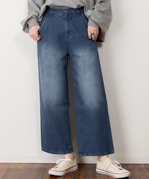 M-4L デニムストレートワイドパンツ