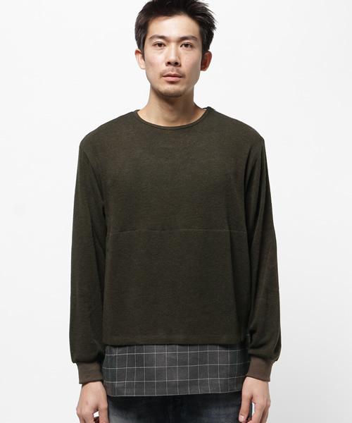 OUTLET(アウトレット)の「【WHO'S WHO gallery】EXニットソー切替(Tシャツ/カットソー・メンズ・ブラック/カーキ・MEDIUM/LARGE)」の2枚目の写真
