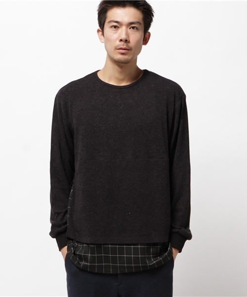 OUTLET(アウトレット)の「【WHO'S WHO gallery】EXニットソー切替(Tシャツ/カットソー・メンズ・ブラック/カーキ・MEDIUM/LARGE)」の1枚目の写真