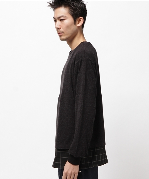 OUTLET(アウトレット)の「【WHO'S WHO gallery】EXニットソー切替(Tシャツ/カットソー・メンズ・ブラック/カーキ・MEDIUM/LARGE)」の3枚目の写真