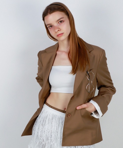 mieya mieya（ミーヤミーヤ）の「【mieya mieya】PREPPY CUFFS JK/プレッピーカフスジャケット（テーラードジャケット・レディース・ネイビー/チェック/キャメル・FREE）」の2枚目の写真