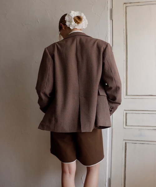 mieya mieya（ミーヤミーヤ）の「【mieya mieya】PREPPY CUFFS JK/プレッピーカフスジャケット（テーラードジャケット・レディース・ネイビー/チェック/キャメル・FREE）」の6枚目の写真