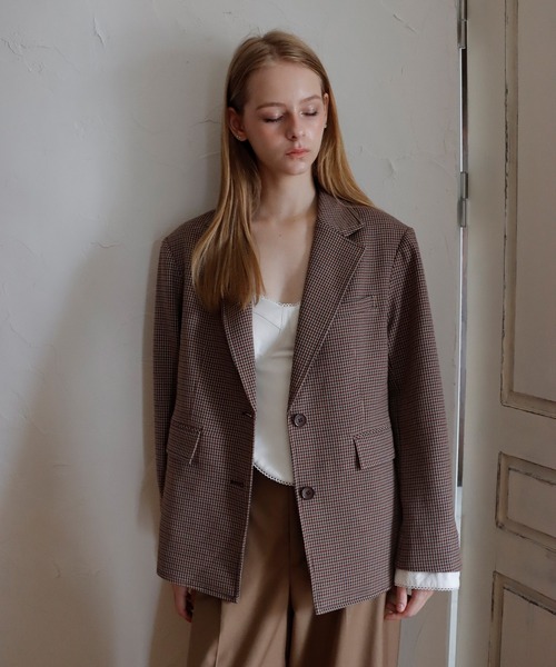 mieya mieya（ミーヤミーヤ）の「【mieya mieya】PREPPY CUFFS JK/プレッピーカフスジャケット（テーラードジャケット・レディース・ネイビー/チェック/キャメル・FREE）」の8枚目の写真