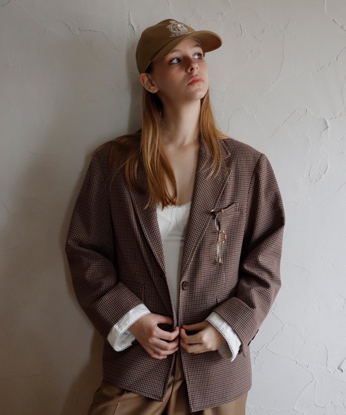 mieya mieya（ミーヤミーヤ）の「【mieya mieya】PREPPY CUFFS JK/プレッピーカフスジャケット（テーラードジャケット・レディース・ネイビー/チェック/キャメル・FREE）」の9枚目の写真