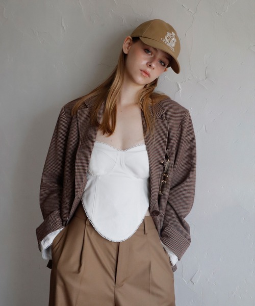 mieya mieya（ミーヤミーヤ）の「【mieya mieya】PREPPY CUFFS JK/プレッピーカフスジャケット（テーラードジャケット・レディース・ネイビー/チェック/キャメル・FREE）」の12枚目の写真