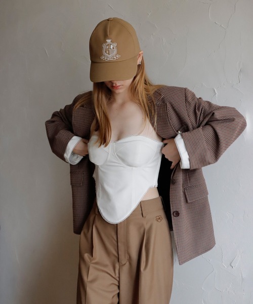 mieya mieya（ミーヤミーヤ）の「【mieya mieya】PREPPY CUFFS JK/プレッピーカフスジャケット（テーラードジャケット・レディース・ネイビー/チェック/キャメル・FREE）」の14枚目の写真