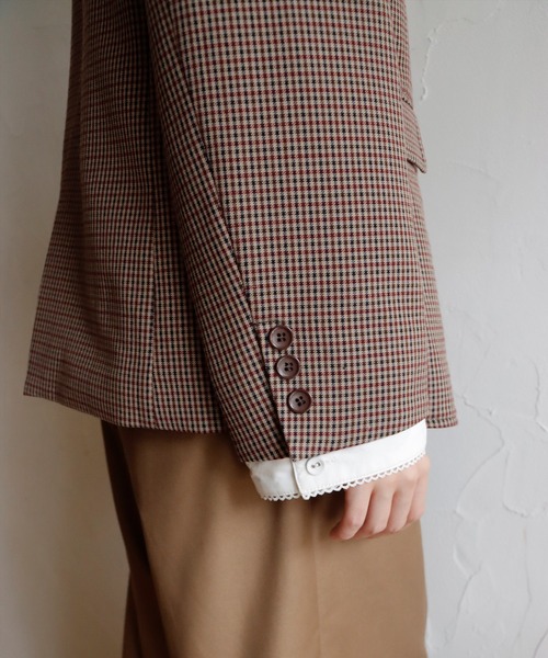 mieya mieya（ミーヤミーヤ）の「【mieya mieya】PREPPY CUFFS JK/プレッピーカフスジャケット（テーラードジャケット・レディース・ネイビー/チェック/キャメル・FREE）」の15枚目の写真
