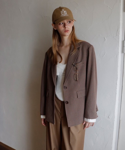 mieya mieya（ミーヤミーヤ）の「【mieya mieya】PREPPY CUFFS JK/プレッピーカフスジャケット（テーラードジャケット・レディース・ネイビー/チェック/キャメル・FREE）」の18枚目の写真