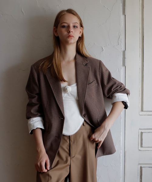 mieya mieya（ミーヤミーヤ）の「【mieya mieya】PREPPY CUFFS JK/プレッピーカフスジャケット（テーラードジャケット・レディース・ネイビー/チェック/キャメル・FREE）」の19枚目の写真