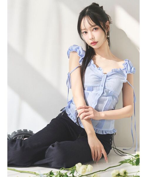 EATME（イートミー）の「レースアップフレアデニムパンツ（デニムパンツ・レディース・インディゴブルー/ライトブルー/ブラック・MEDIUM/SMALL）」の5枚目の写真