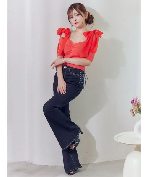 EATME（イートミー）の「レースアップフレアデニムパンツ（デニムパンツ・レディース・インディゴブルー/ライトブルー/ブラック・MEDIUM/SMALL）」の11枚目の写真