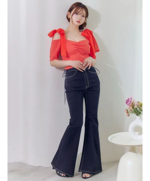 EATME（イートミー）の「レースアップフレアデニムパンツ（デニムパンツ・レディース・インディゴブルー/ライトブルー/ブラック・MEDIUM/SMALL）」の16枚目の写真