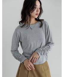 Re:EDIT（リエディ）の「[2026S/S PRE ORDER]アンチピリングフライス袖シャーリングラウンドヘムトップス（Tシャツ/カットソー）」