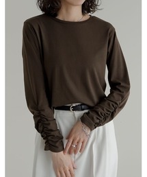 Re:EDIT（リエディ）の「[2026S/S PRE ORDER]アンチピリングフライス袖シャーリングラウンドヘムトップス（Tシャツ/カットソー）」