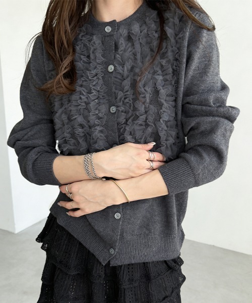 ONEP STAR（ワンピスター）の「フロントフリルカーディガン（カーディガン/ボレロ・レディース・ブラック/グレー/ベージュ・FREE）」の20枚目の写真