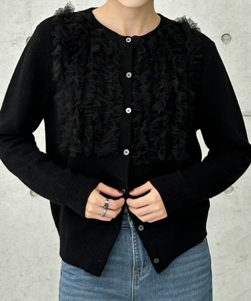 ONEP STAR（ワンピスター）の「フロントフリルカーディガン（カーディガン/ボレロ・レディース・ブラック/グレー/ベージュ・FREE）」の9枚目の写真