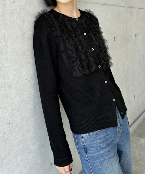 ONEP STAR（ワンピスター）の「フロントフリルカーディガン（カーディガン/ボレロ・レディース・ブラック/グレー/ベージュ・FREE）」の10枚目の写真