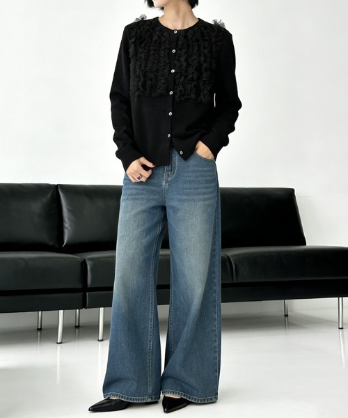 ONEP STAR（ワンピスター）の「フロントフリルカーディガン（カーディガン/ボレロ・レディース・ブラック/グレー/ベージュ・FREE）」の12枚目の写真