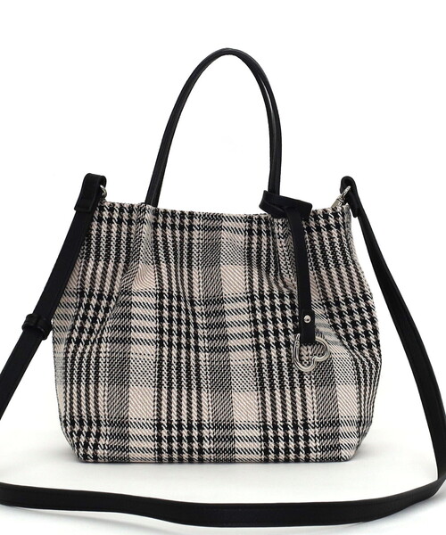 COOCO(クーコ)の「チェック柄ツマミハンドル2WAYミニトートバッグ(トートバッグ・レディース・ベージュ/ブラック・FREE)」の3枚目の写真