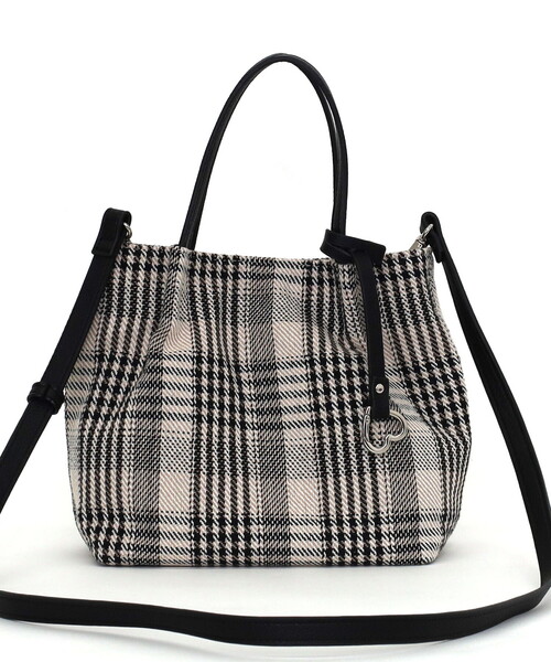 COOCO(クーコ)の「チェック柄ツマミハンドル2WAYミニトートバッグ(トートバッグ・レディース・ベージュ/ブラック・FREE)」の5枚目の写真