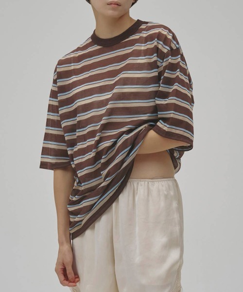 TODAYFUL(トゥデイフル)の「TODAYFUL Sheer Border T-shirt シアーボーダーTシャツ/12610629(Tシャツ/カットソー・レディース・ライトグリーン/ブラウン・ONE SIZE)」の1枚目の写真