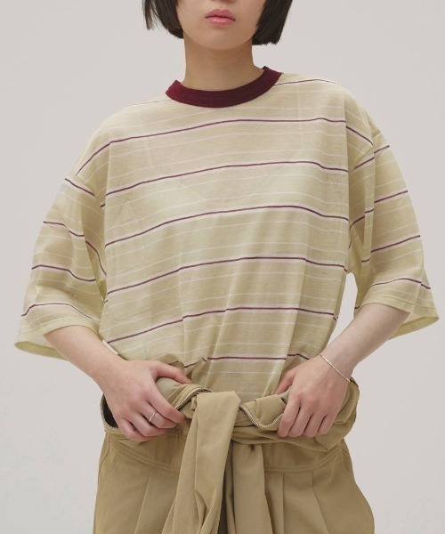 TODAYFUL(トゥデイフル)の「TODAYFUL Sheer Border T-shirt シアーボーダーTシャツ/12610629(Tシャツ/カットソー・レディース・ライトグリーン/ブラウン・ONE SIZE)」の2枚目の写真