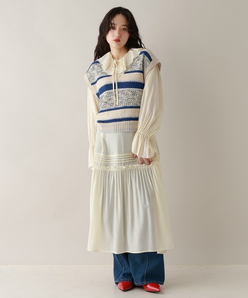 RAGEBLUE（レイジブルー）の「フリルカラーデザインワンピース（ワンピース・レディース・ブラック/オフホワイト・FREE）」の6枚目の写真