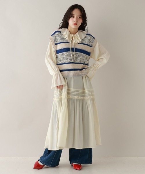 RAGEBLUE（レイジブルー）の「フリルカラーデザインワンピース（ワンピース・レディース・ブラック/オフホワイト・FREE）」の7枚目の写真