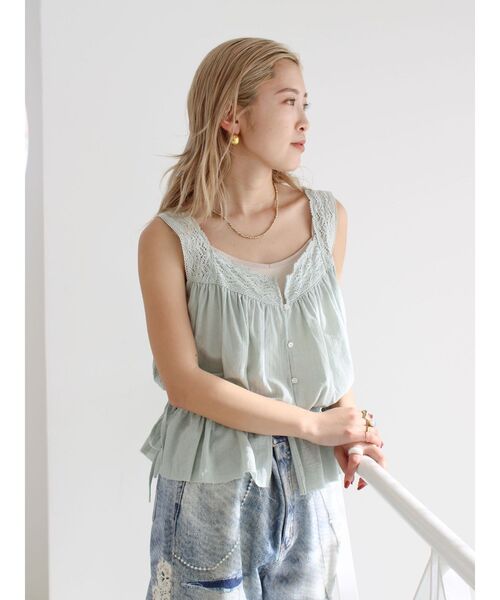 Ungrid（アングリッド）の「レースデザインノースリブラウス（シャツ/ブラウス・レディース・ピンク/ブルー/オフホワイト/ブラック・FREE）」の21枚目の写真