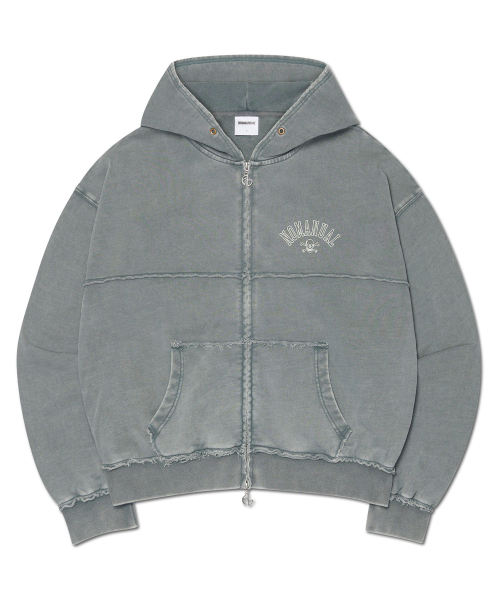 【タイムセール】noah グレー フルジップ パーカー セール】RAW EDGE HOODED ZIP-UP - WASHED GRAY（パーカー）｜NOMANUAL