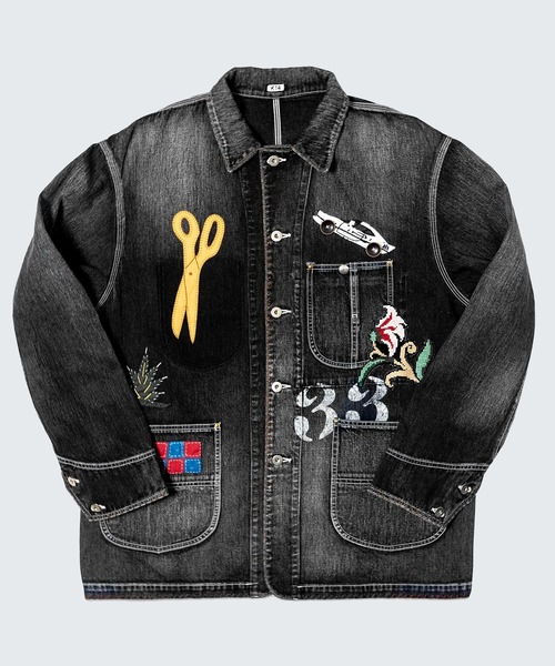 KHOKI（コッキ）の「【KHOKI/コッキ】Hand-Embroidered Denim Coverall（デニムジャケット・メンズ・ブラック/インディゴブルー・3/2）」の2枚目の写真