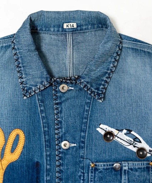 KHOKI（コッキ）の「【KHOKI/コッキ】Hand-Embroidered Denim Coverall（デニムジャケット・メンズ・ブラック/インディゴブルー・3/2）」の9枚目の写真