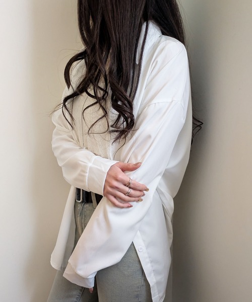 styiro(スタイロ)の「オーバーサイズベーシックシャツ レディース 長袖 羽織り オフィスカジュアル ゆったり 無地シャツ(シャツ/ブラウス・レディース・ホワイト/ブルー・FREE)」の18枚目の写真