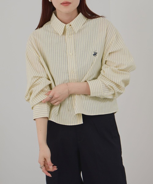 Mac-House(マックハウス)の「BEVERLY HILLS POLO CLUB ワンポイント刺繍 ショート丈 コットン ロングスリーブシャツ(シャツ/ブラウス・レディース・ブルーグリーン/ブルー/ネイビー系/オフホワイト/サックスブルー系/イエロー/オレンジ・S)」の6枚目の写真