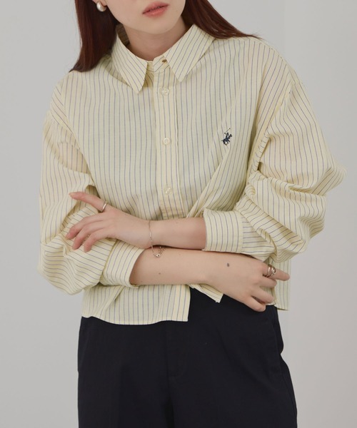 Mac-House(マックハウス)の「BEVERLY HILLS POLO CLUB ワンポイント刺繍 ショート丈 コットン ロングスリーブシャツ(シャツ/ブラウス・レディース・ブルーグリーン/ブルー/ネイビー系/オフホワイト/サックスブルー系/イエロー/オレンジ・S)」の18枚目の写真