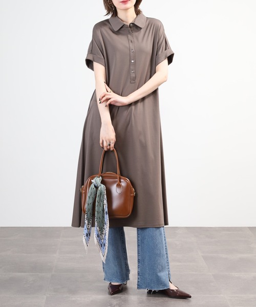 EGLANTINE(エグランティーヌ)の「EGLANTINE ポロワンピース 半袖(ワンピース・レディース・ブラック/ネイビー/チャコールグレー・40)」の1枚目の写真