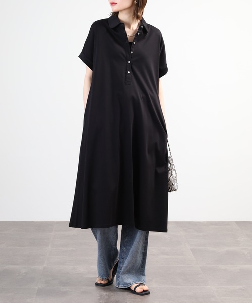 EGLANTINE(エグランティーヌ)の「EGLANTINE ポロワンピース 半袖(ワンピース・レディース・ブラック/ネイビー/チャコールグレー・40)」の3枚目の写真