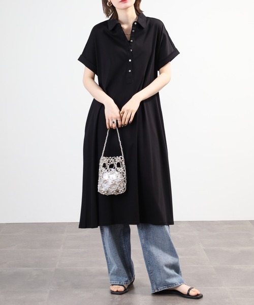 EGLANTINE(エグランティーヌ)の「EGLANTINE ポロワンピース 半袖(ワンピース・レディース・ブラック/ネイビー/チャコールグレー・40)」の5枚目の写真