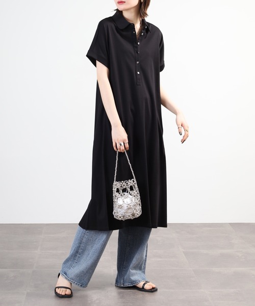 EGLANTINE(エグランティーヌ)の「EGLANTINE ポロワンピース 半袖(ワンピース・レディース・ブラック/ネイビー/チャコールグレー・40)」の6枚目の写真