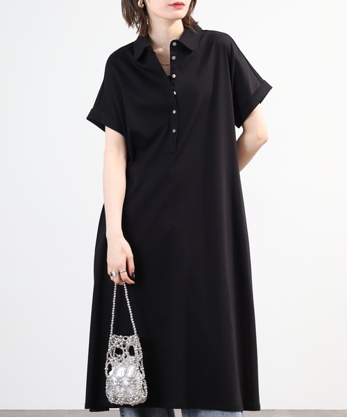 EGLANTINE(エグランティーヌ)の「EGLANTINE ポロワンピース 半袖(ワンピース・レディース・ブラック/ネイビー/チャコールグレー・40)」の4枚目の写真