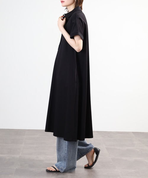 EGLANTINE(エグランティーヌ)の「EGLANTINE ポロワンピース 半袖(ワンピース・レディース・ブラック/ネイビー/チャコールグレー・40)」の7枚目の写真