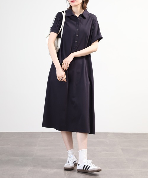EGLANTINE(エグランティーヌ)の「EGLANTINE ポロワンピース 半袖(ワンピース・レディース・ブラック/ネイビー/チャコールグレー・40)」の12枚目の写真