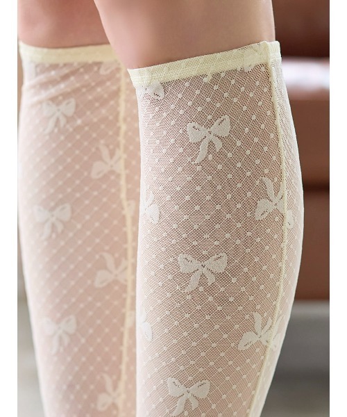 tutuanna(チュチュアンナ)の「縫製リボンレース柄ストレッチレースハイソックス35cm丈(ソックス/靴下・レディース・ブラック/オフホワイト/キナリ/ベビーピンク・M)」の6枚目の写真