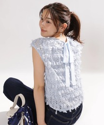 ジャスグリッティー JUSGLITTY バックリボン　ブラウス ストライプ ジャスグリッティー JUSGLITTY バックリボンチュニックブラウス