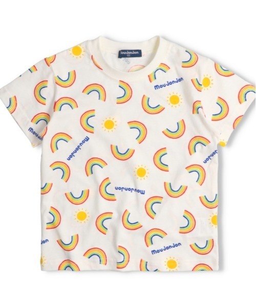Moujonjon(ムージョンジョン)の「虹・海の生き物総柄Tシャツ(Tシャツ/カットソー・キッズ・ホワイト/エメラルド・80/90/100/110/120)」の1枚目の写真