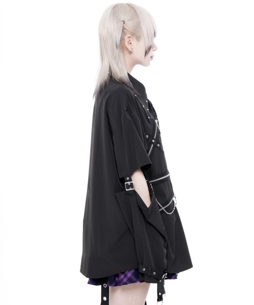TRAVAS TOKYO(トラバス トウキョウ)の「『TRAVAS TOKYO/トラバス トーキョー』袖セパレートパンクデザインシャツ(シャツ/ブラウス・レディース・ブラック/ホワイト・FREE)」の4枚目の写真