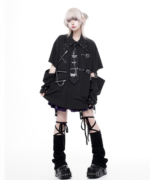 TRAVAS TOKYO(トラバス トウキョウ)の「『TRAVAS TOKYO/トラバス トーキョー』袖セパレートパンクデザインシャツ(シャツ/ブラウス・レディース・ブラック/ホワイト・FREE)」の7枚目の写真
