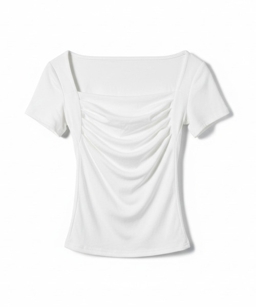 VIVID LADY(ビビッドレディー)の「スクエアネック ドレープ 半袖 Tシャツ(Tシャツ/カットソー・レディース・ホワイト/ブラック/グレー・FREE)」の7枚目の写真